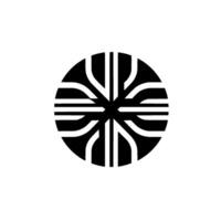 A symmetrical black and white circular with geometric shapes radiating from a central point, resembling a stylized sun or star. vector