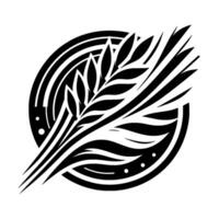 Stylized Black and White Wheat Stalk Enclosed in a Circular Geometric Pattern, Evoking Minimalism and Nature. vector