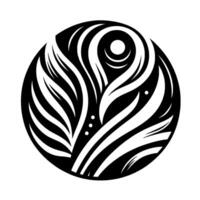 Abstract floralinspired in a circular frame, featuring a dynamic composition of curving lines and subtle dot elements, rendered in bold black and white. vector