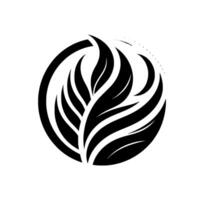 Abstract Monochromatic Design A stylized black leaf motif encased in a partiallyformed circle, set against a bright white background, with subtle dotted detail. vector