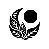Circular Black and White with Leaf and Circle Motif, Elegant PlantInspired on White Background. vector
