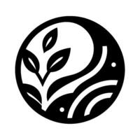 Bold Black and White Logo A stylized emblem featuring a leafy sprig within a circle, evoking nature, harmony, and balance. vector