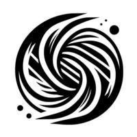 A minimalist, monochromatic, circular vortex composed of sweeping, curved lines and stripes, creating a sense of depth and movement. vector