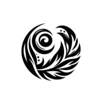 Intricate Black and White Circular Featuring Swirls, Feathery Shapes, and Dot Accents on a Clean White Backdrop. vector