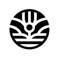 Abstract Black and White Circular Design Stylized Floral Motif with Curved Lines, Circles, and Stripes in a Minimalist Composition. vector