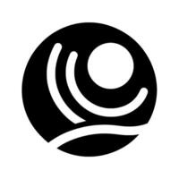 Abstract Black and White Logo Circular with Curved Lines and a Central White Circle Suggesting a Wave or Sun vector