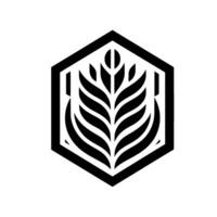 Monochromatic Geometric Featuring a Stylized Wheat Stalk Within a Hexagonal Frame, Set Against a White Background, Conveying Simplicity. vector
