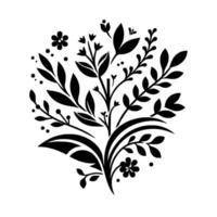Elegant Black and White Floral Arrangement Stylized Foliage and Blossoms on White Background, Creating a Simple, Sophisticated Composition. vector