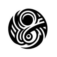 Intricate Monochrome Circular Composition A striking featuring layered, curving black and white striped elements, creating a textured, abstract, and visually complex artwork with dotlike grad vector