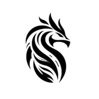 A stylized, minimalist emblem depicting the profile of a mythical creature, rendered in bold black lines with subtle grey accents against a stark white background. vector