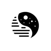 Simplified YinYang Symbol with Geometric Elements A modern, minimalist with a black and white aesthetic and a celestial accent. vector