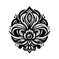 Symmetrical Black and White Floral Mandala Pattern with Intricate Details on a White Background, Evoking Calm and Balance. vector