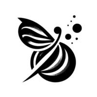 A minimalist representation of a stylized bee in flight, crafted with layered lines and halftone shading, presented against a stark white backdrop. vector