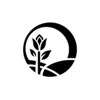 Minimalist black and white featuring a stylized flower within a circular frame, suggesting growth and natural harmony. vector