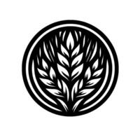 A stylized, black and white circular emblem featuring a symmetrical wheat design, exuding simplicity and elegance. vector