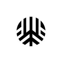 Abstract geometric emblem composed of black vertical and horizontal lines arranged in a circle, creating a stylized treelike or arrow against a white background. vector