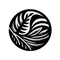 A stylized, monochromatic circular featuring interwoven leaves, highlighting the contrast between black and white, representing organic form and balance. vector