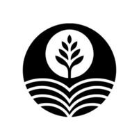 Symbolic Black and White Circular Depicting Wheat Stalk, Circle and Fields vector
