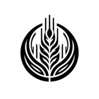 A minimalist black and white featuring a stylized wheat stalk encircled by a ring, representing harvest, abundance, and possibly a brand symbol. vector