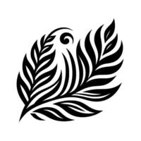 Symmetrical Black and White Stylized Feather with intricate details and a modern aesthetic against a clean white backdrop. vector