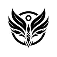 Bold Black and White Winged Crest, Geometric with Circle, Feathered Details, Symbol of Protection and Strength. vector