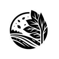 Monochromatic Circle Composition Tree, Field, and Foliage Elements in a Minimalist Landscape Illustration. vector