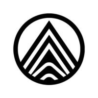A minimalist monochrome featuring a stylized mountain range enclosed within a black circular border, evoking a sense of strength and elevation. vector