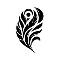 Abstract black tribal resembling a stylized feather or flame, set against a stark white background, suggesting movement and elegance. vector