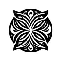 Symmetrical Black and White FloralInspired Geometric Centered in a Circle Against a White Background vector