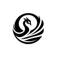 Circular Black Silhouette of a stylized Phoenix, Rising from Ashes in a modern, minimalist style, set against a white backdrop. vector