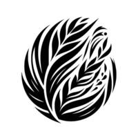 A striking, stylized illustration of a round composition featuring a pattern of interwoven black leaves and organic shapes against a white backdrop, exuding a sense of nature and design. vector