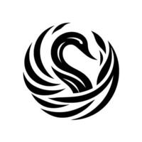 Elegant Minimalist Black Swan Design, Circling Feathers, Symbolic of Grace and Strength, Isolated on White Background. vector