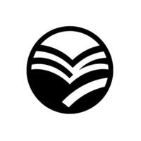 A simple, bold, monochrome features a booklike shape contained within a black circular frame, exuding a minimalistic, elegant feel. vector