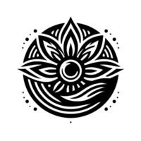 Intricate Black and White Floral Mandala Design, Circular Composition with Geometric Petals and Detailed Lines, Symbolic and Artistic, Decorative Element. vector