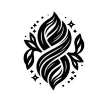 Symmetrical, stylized black and white featuring intertwined, flowing shapes, leaflike forms, and starburst details against a plain white backdrop. vector