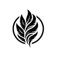Bold black stylized leaf design, enclosed in a circle, offering a minimalist aesthetic against a white background. vector