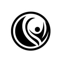 Abstract Black and White Circular Featuring Stylized Figure Embracing a Sphere Within CrescentShaped Elements vector