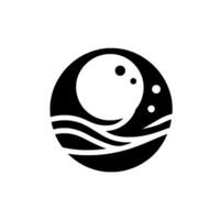 Minimalist Illustration Moon and Stars Emerging from Waves within a Circular Black Background, Evoking Calm and Serenity. vector