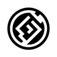 Monochromatic Abstract Geometric Logo A Black and White Circular with a Centered Angular Pattern and Surrounding Ring. vector