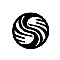 A minimalist black and white within a circle, featuring flowing curved lines and horizontal bars, embodying a sense of fluidity and balance. vector