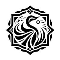Abstract Black and White Bird Within Geometric Frame, Creating Elegant Symmetry and Minimalist Artistry. vector