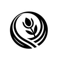 Elegant, monochromatic featuring a stylized tulip bloom encompassed by curved lines, evoking organic harmony and natural symbolism within a circular frame. vector