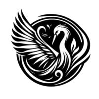 Monochromatic Phoenix in Circular Embrace A stylized, elegant depiction of a phoenix bird, depicted with bold black and white contrast within a circular border, conveying strength and grace. vector