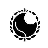 Symbolic Black and White Geometric Emblem A crescent form within a laurel wreath, exuding minimalism and sophistication. vector