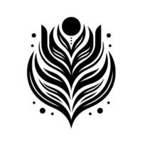 Abstract Black and White Floral with Curved Petals, Dots and a Central Circle vector