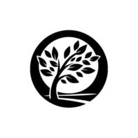 A stylized, monochrome tree illustration within a circular frame, embodying simplicity and natures resilience. vector
