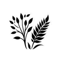 Monochromatic Botanical Illustration of Two Stylized Leafy Sprigs on a Pristine White Background, Emphasizing Symmetry and Organic Forms. vector