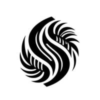 Abstract Black and White Design Swirling, Intertwined Curved Lines in an Oval Composition Against White Backdrop. vector