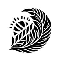 Abstract Black White Design A Sun Leaf Motif Featuring Geometric Elements Organic Curves, Evoking Harmony. vector