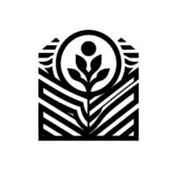 Abstract botanical featuring a stylized plant within a circle and an architectural framework, in a minimalist black and white style. vector